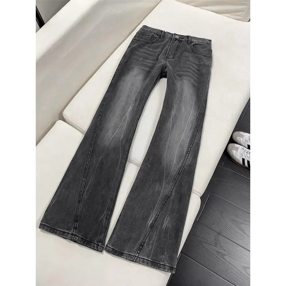 

American Lightning Pattern Diagonal Cut Men's Jeans High Street CleanFit Straight Leg Micro Flare Pants Cotton Polyester Blend
