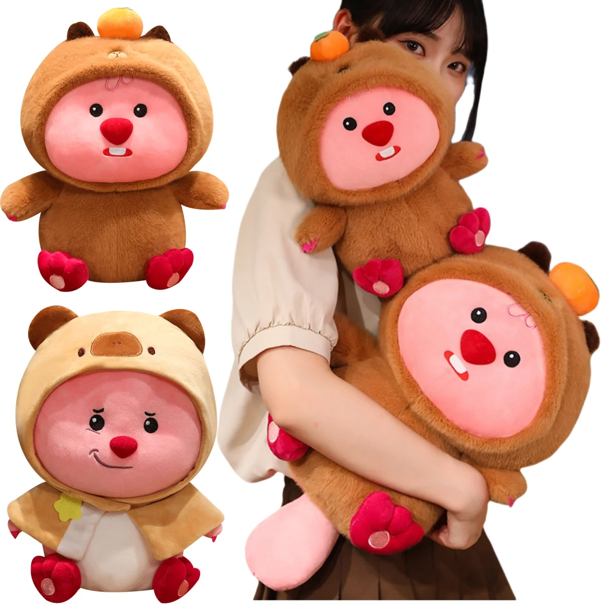 30/40CM Cute Persimmon Capybara Plush Toys Soft Stuffed Cloak Beaver Stuffed Doll Creative Christmas Gift