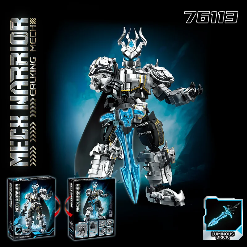 

Creative Silver Mech Warrior Building Blocks Kit with Cape Game Character Model Ornament Decorative Toy Gift for Adults Fans