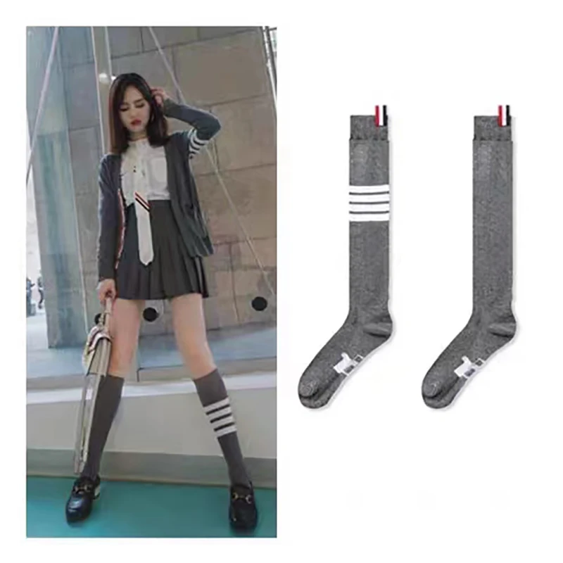 Trend Brand TB Midtube Socks Korean Fashion Women's Academy Style Four Bars High Tube Socks JK Over the Knee Stockings