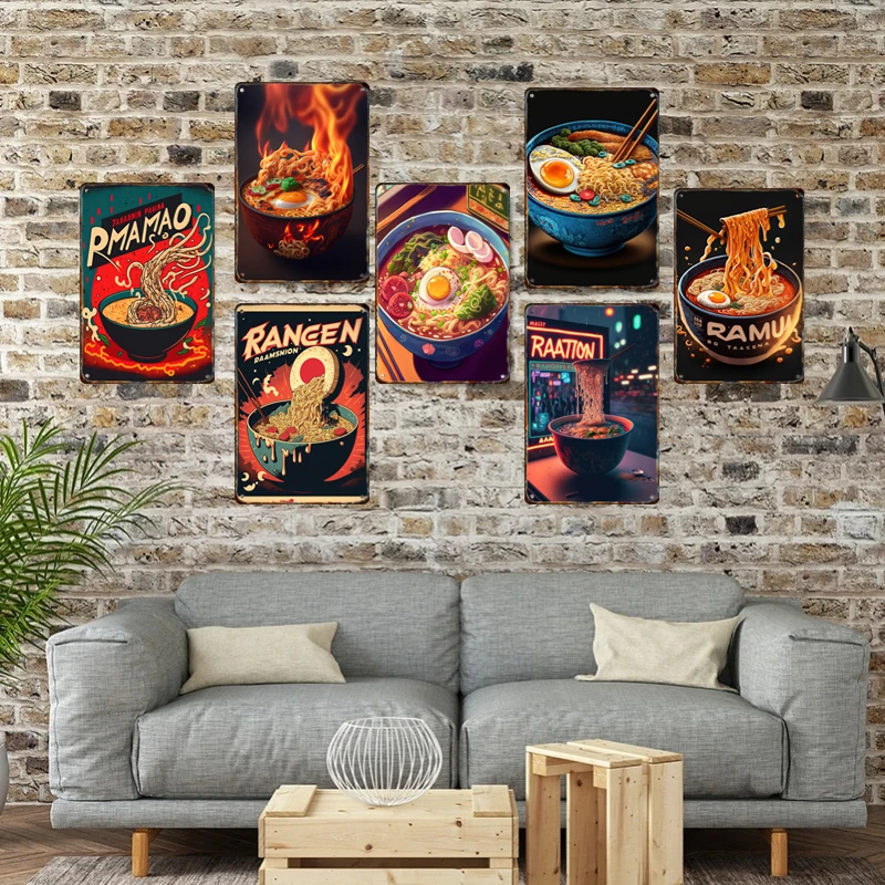 Japanese Ramen Metal Signage Tin Painting Advertising Sign Retro Poster Home Kitchen Restaurant Shopping Mall Wall Art Decor