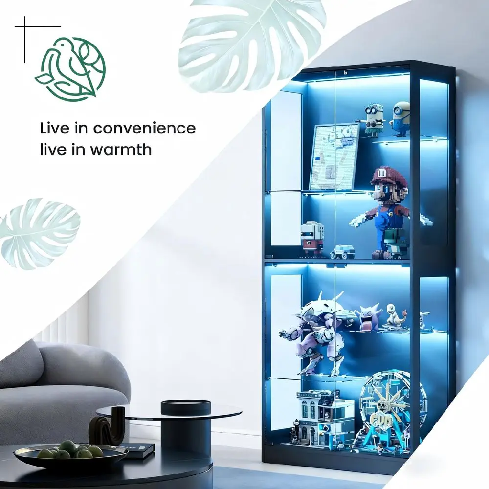 Display Cabinet with Glass Doors 69 Curio Cabinet for Collectibles with RGB LED Lights and Adjustable Shelves, Glass Display Ca view 6