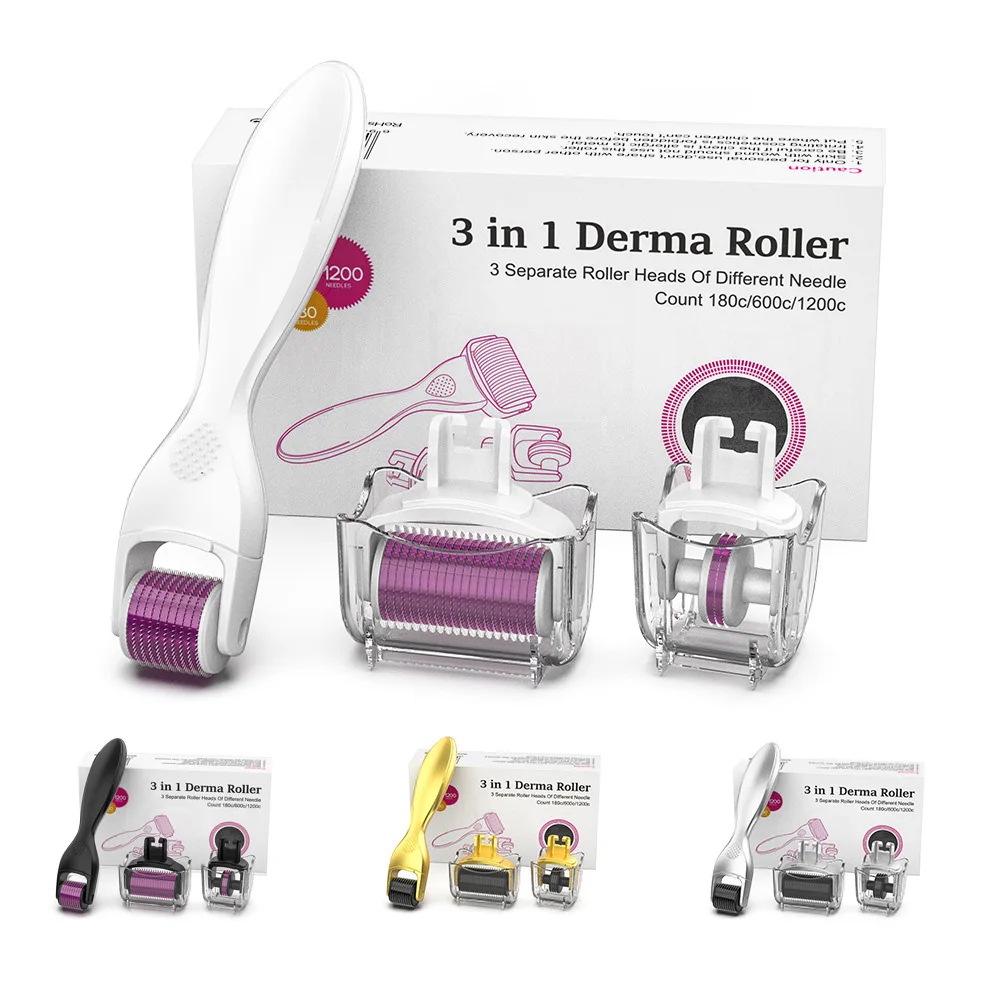 DRS 3in1 Personal Care Microneedling Derma Roller Kit 180/600/1200 Titanium Needles Dermaroller Micro Needle Body Face Therapy