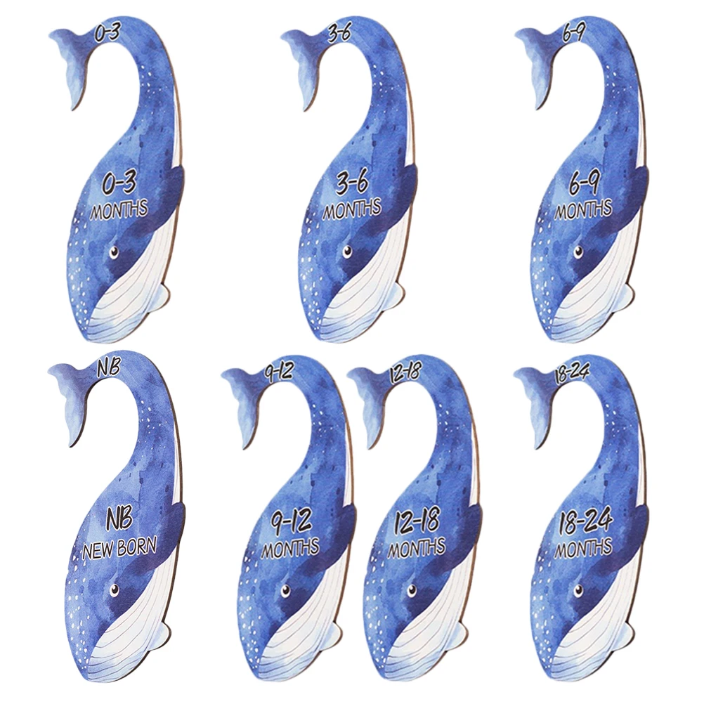 

7 Pcs Baby Clothes Dividers Blue Wood Cartoon Whale Shape Toddler Closet Organizers For Newborn Clothing Separation