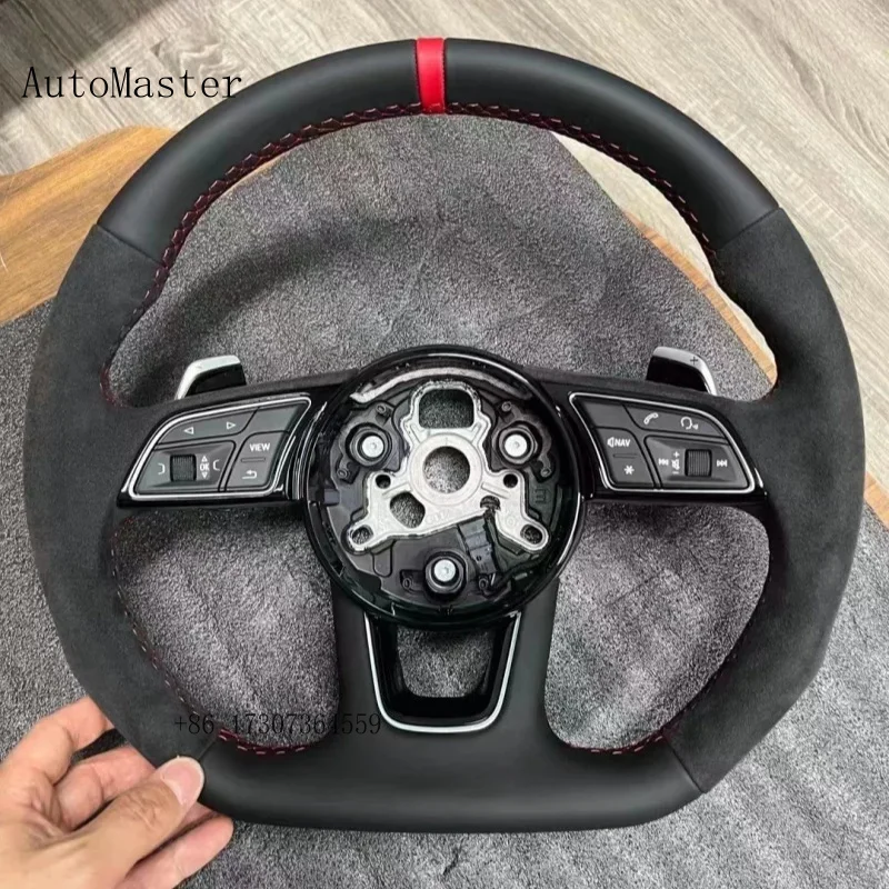 Suede Steering Wheel For Audi A4L A5 A3 A1 Q5 Q7 A6L C7 A7 Q3 Upgraded Flat-bottom Sports Multi-Function D-font Car Accessories