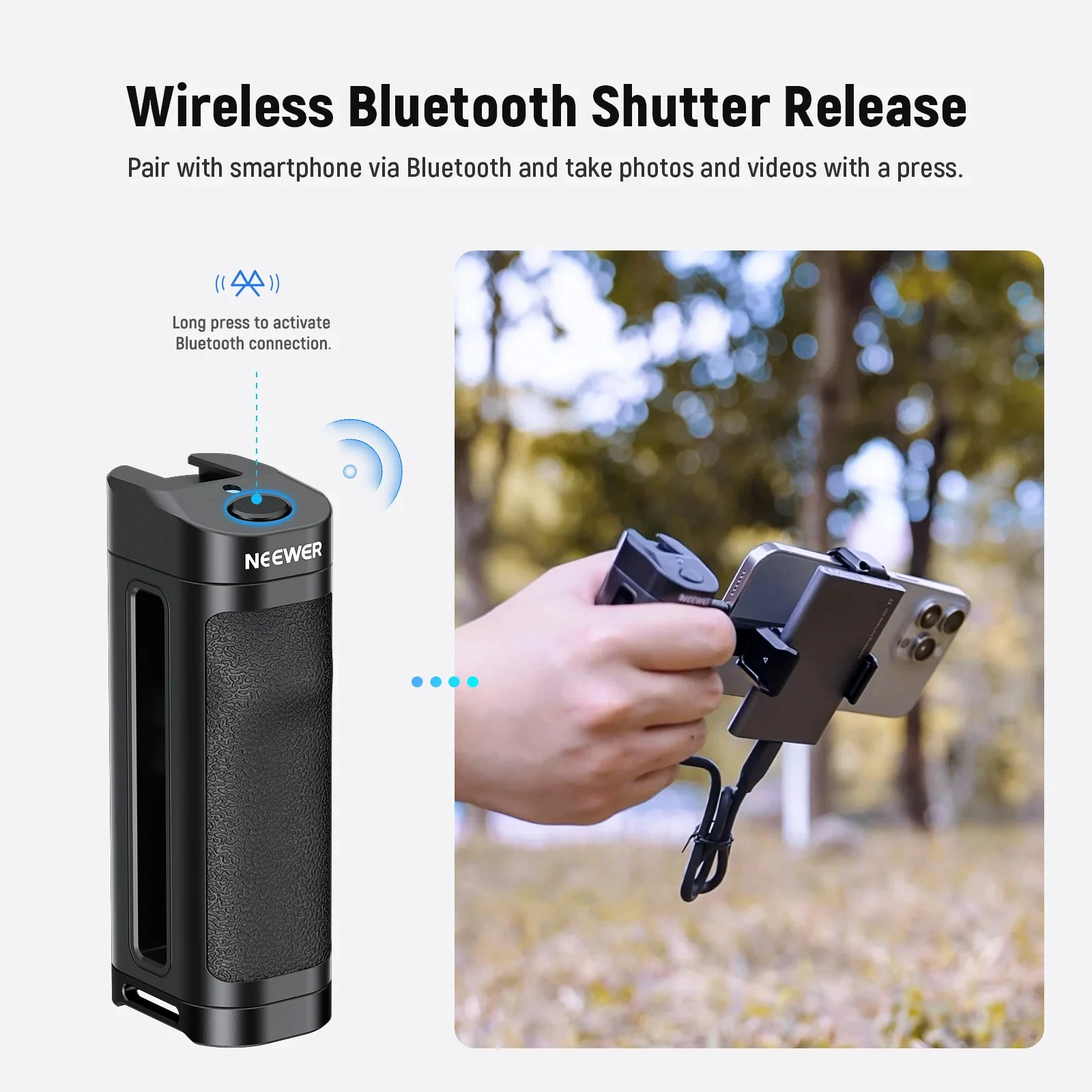 NEEWER PA028E Bluetooth-Compatible Side Handle with Phone Holder & SSD Holder 360degree Rotatable Clamps For Iphone 15 pro Max