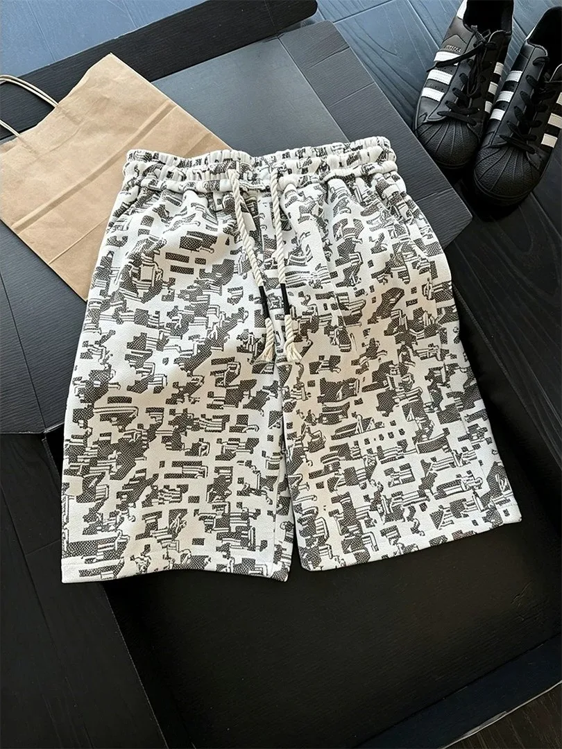 

Summer Casual Drawstring Loose Men's Shorts Beach Fashion High Street Sporty Five-Quarter Length Straight Leg Polyester Fiber
