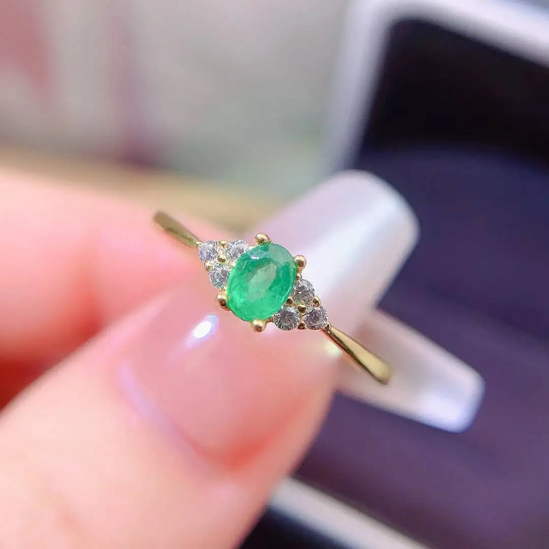 

KJJEAXCMY New style Jewelry Natural Women's Emerald Ring 925 silver inlay Colorful and splendid High clarity supports detection