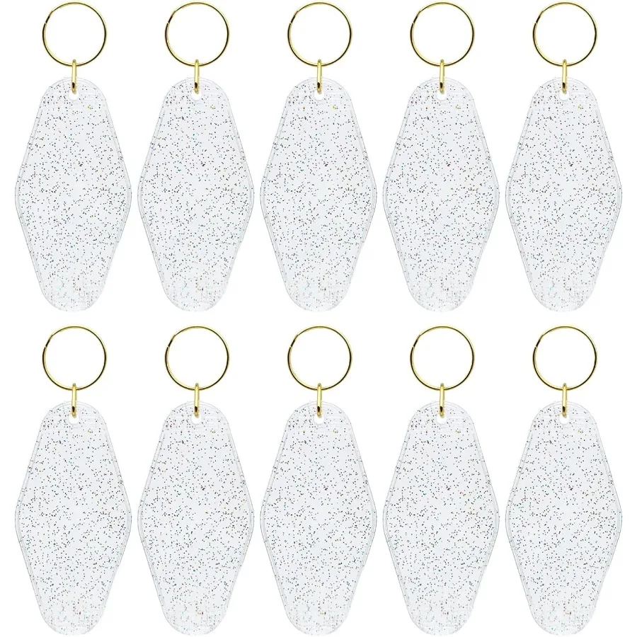 

10pcs Blank Hotel Keychains Bulk Vintage Motel Keychain Vinyl Keychains Gold Ring Clear with Glitter