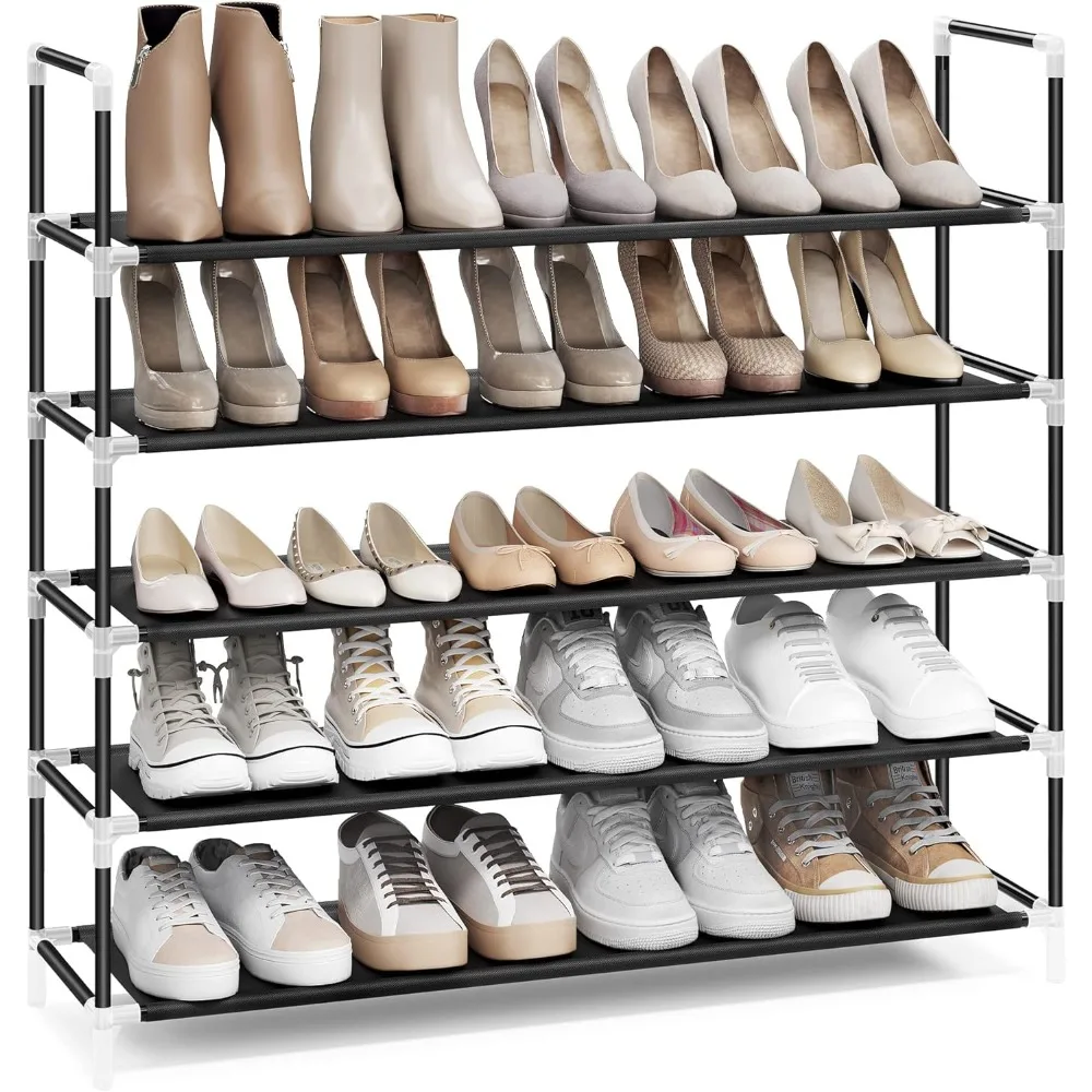 

5-Tier Shoe Rack, Shoe Storage for Hallway Closet, Slim and Space-Saving, Metal Frame, Non-Woven Fabric Shelves, Black