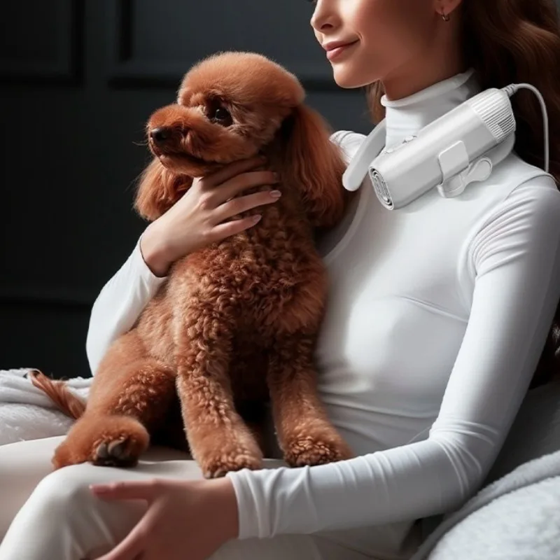 220V High-Powered Hair and Water Blower—All-in-One Bathing and Grooming Mini Neck-Worn Model for Dogs and Cats—Pet-Specific