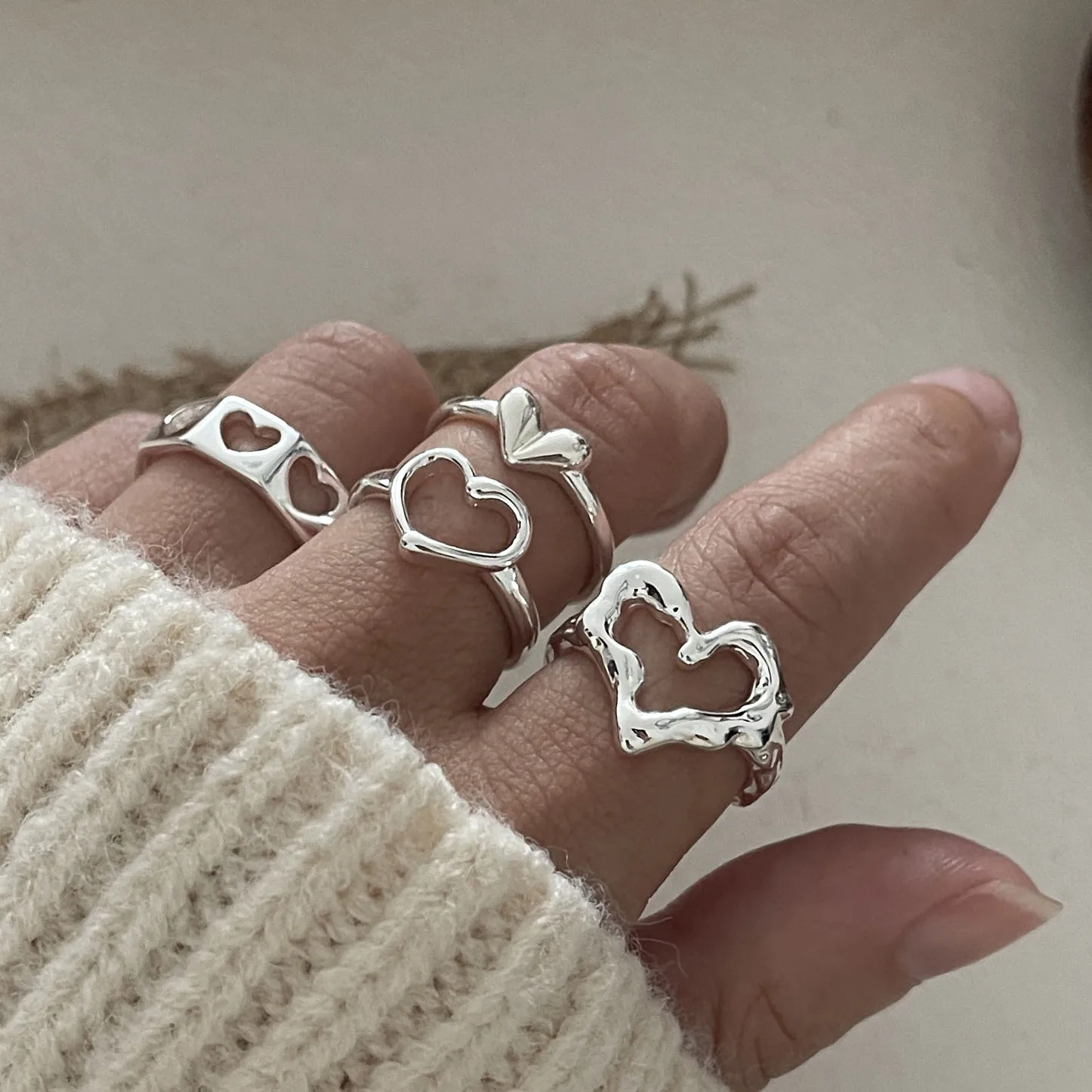 

925 Sterling Silver Rings for Women Men Couple Minimalist Handmade Shinning Heart Ring Party Jewelry Gift Prevent Allergy
