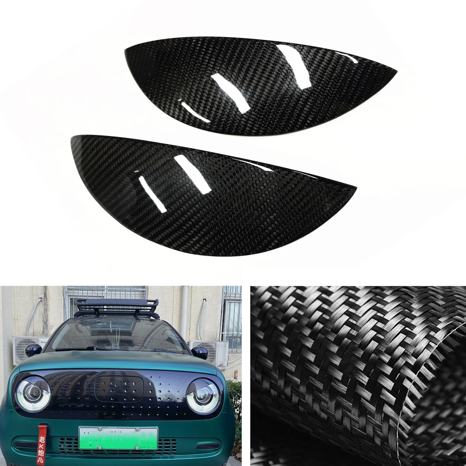 

For ORA R1 2018-2022 Headlight Eyebrow Headlamp Eyelid Real Carbon Fiber Car Front Head Light Lamp Trim Cover Sticker Brow Bezel