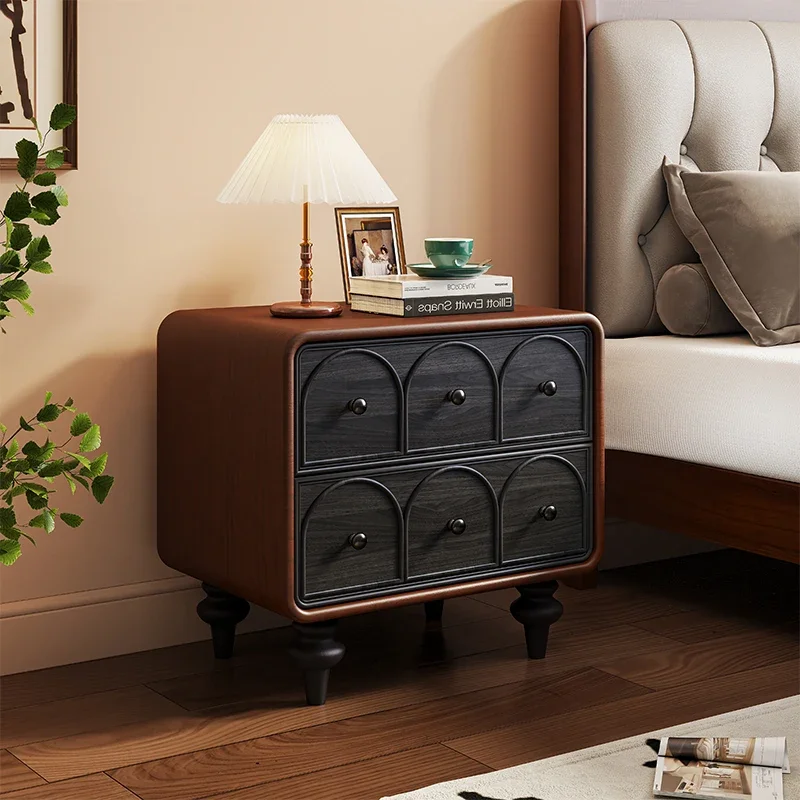 Medieval style all-solid wood bedside table small apartment French bedside rack