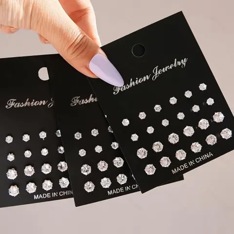 Maximum 36 Pairs Shiny Zircon Stud Earrings Set for Women Men Daily Versatile Chic Silver Color Crystal Ear Jewelry Accessories