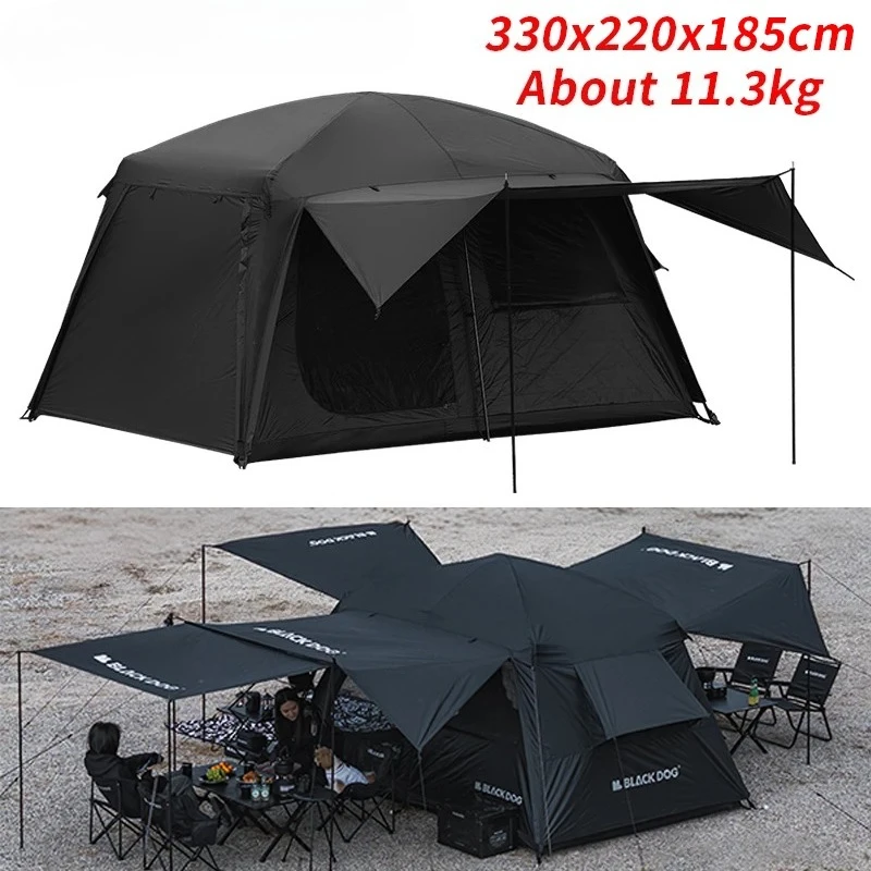Outdoor Camping Tent 150D Titanium Black Silver Sunscreen UPF50+ Waterproof Quick Build Cabin Tent 3 Halls
