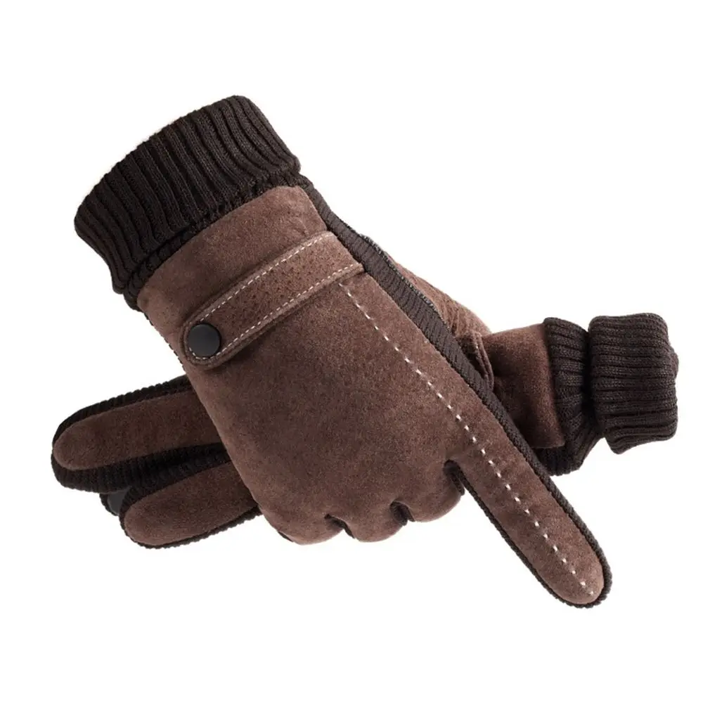 

For Male Cold Protection Warm Plush Thicken Suede Windproof Motorcycle Glove Korean Mittens Men Gloves Winter Gloves PU Leather