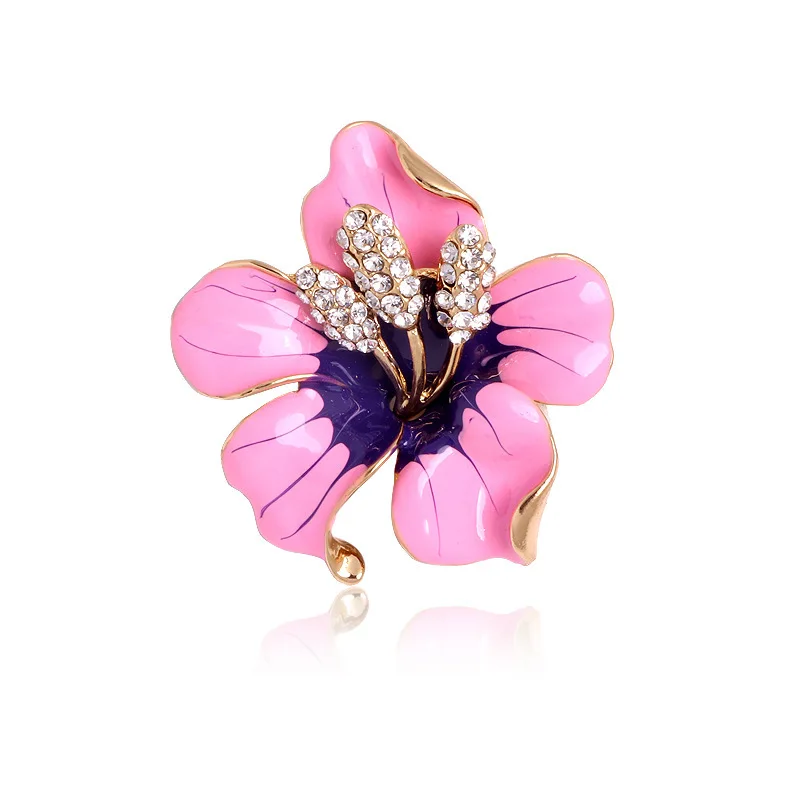 Enamel Flower Brooches For Women Lady Rhinestone Beauty Plants Casual Party Wedding Dress Clothing Collar Accesories Pin Gifts