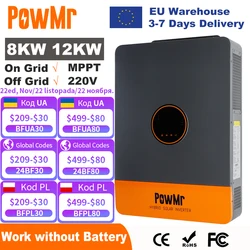 PowMr 8KW 12KW Hybrid Solar Inverter 48V 220V 3 Phase Inverter On Off Grid Dual MPPT Output with MPPT 180A 260A Solar Charger