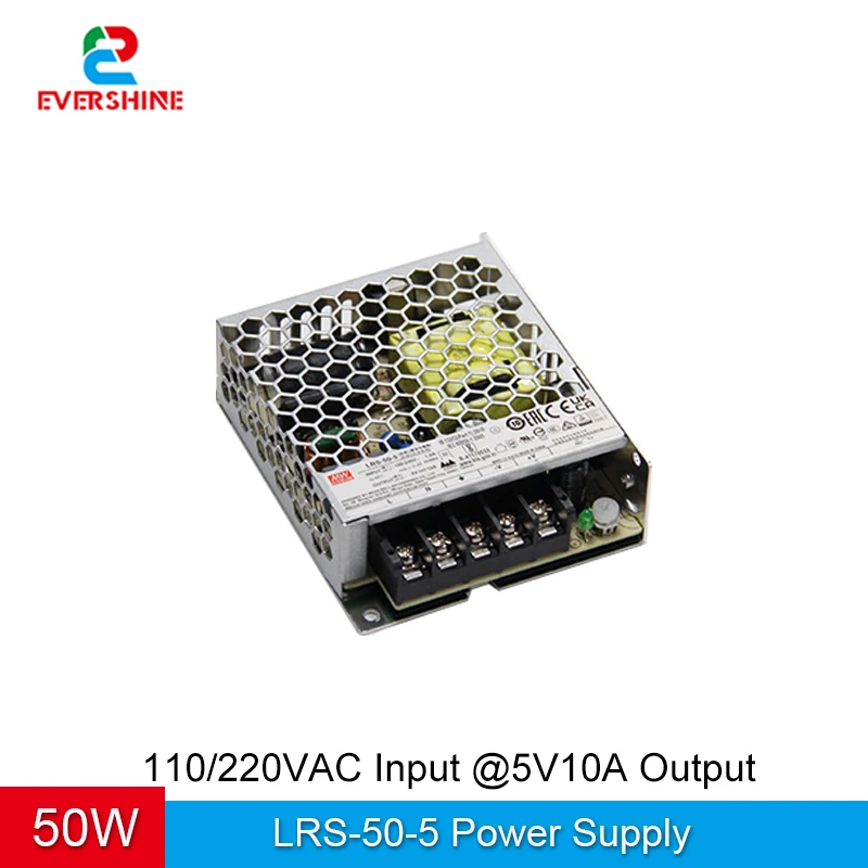 Mean Well LRS-50-5 50W Single Output Power Supply Miniature Size High Efficiency 90% Strong Heat Dissipation Capability