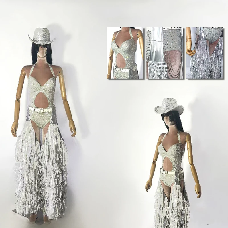 Vêtements de danse pôle Sexy pour femmes, body à paillettes, pantalon à franges, Costume Gogo de fête, Bar, discothèque, DJ Rave