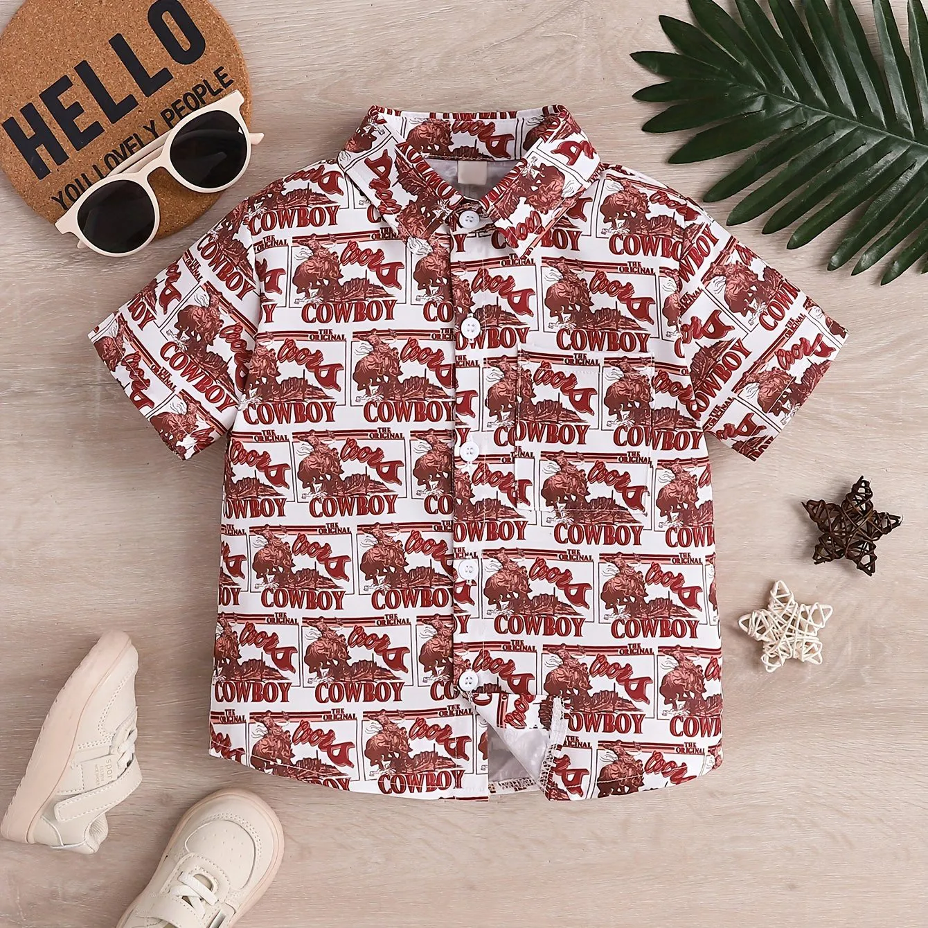 Boys Cartoon Animal Floral Pattern Cute Shirt Short Sleeve Casual Comfy Button Up Loose Breathable Summer Holiday Collar Shirt