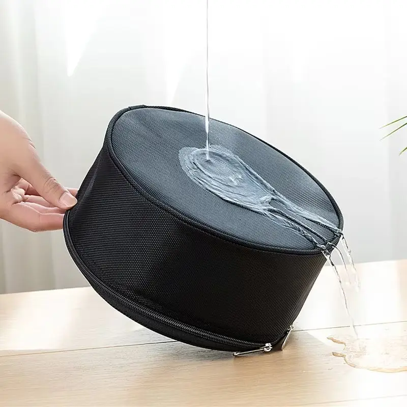 

Portable Large-capacity Cosmetic Bag Simple Round Waterproof with Handle Multi-function Black Makeup Wash Pouch Storage Bag