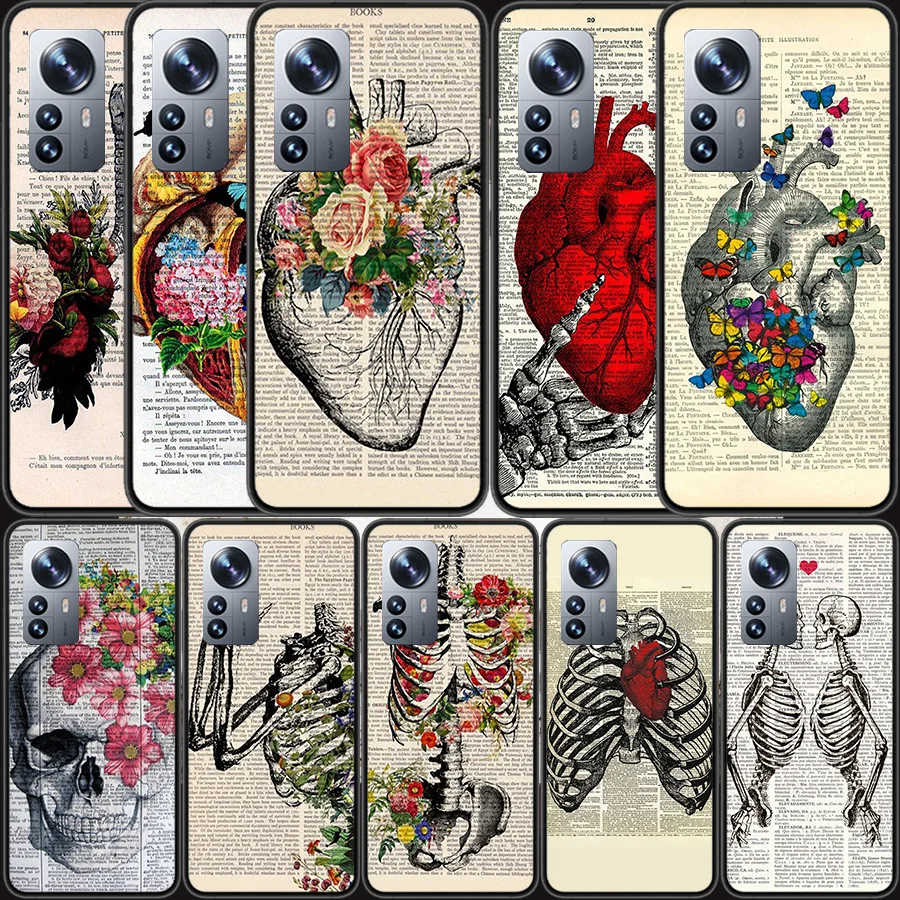 Human anatomy organ newspaper Phone Case For Xiaomi Mi 13 12 11T 10T 12T Pro 12X 11i 11 Ultra 10 Lite 5G 9 8 6X 5X A1 A2 Cover C