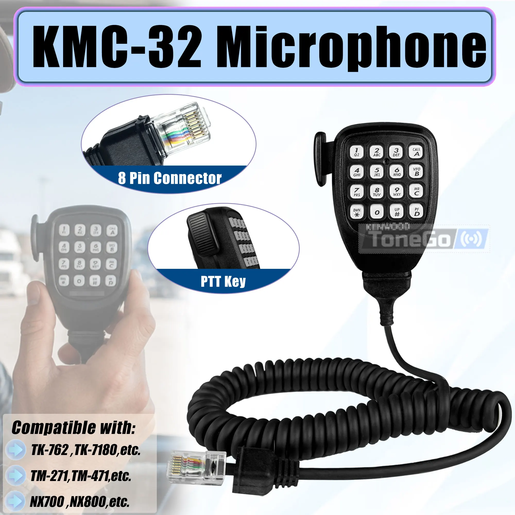 

KMC-32 DTMF Microphone PTT 8 Pin Speaker Mic Compatible With Kenwood Radio TM-281 TM-271 TM-481 TK-762 TK-760 TK8180 NX700 NX800