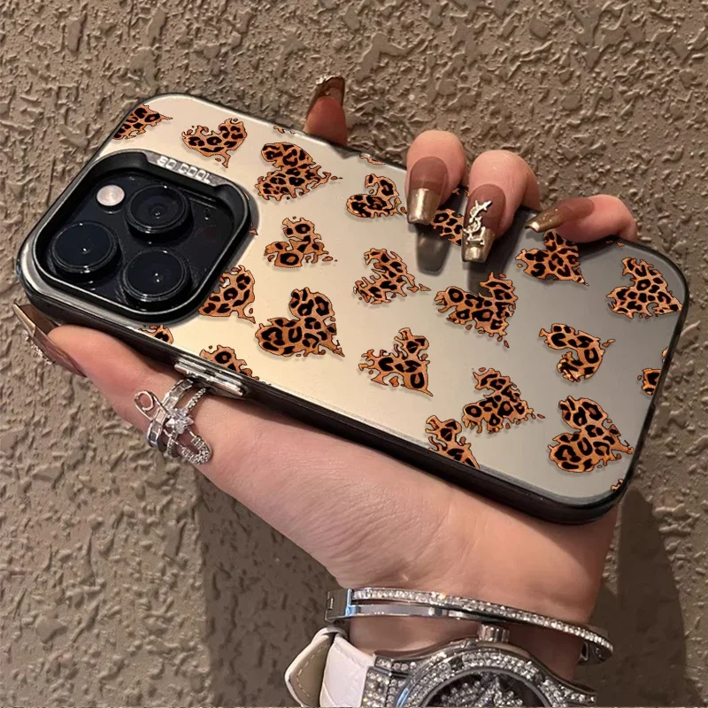 Love Heart Leopard Print Case for Xiaomi Redmi Note 13 12 11 Pro Plus 4G 5G 12S 11S 10S 10 9 9S 8 12C 13C A3 Plating Matte Cover