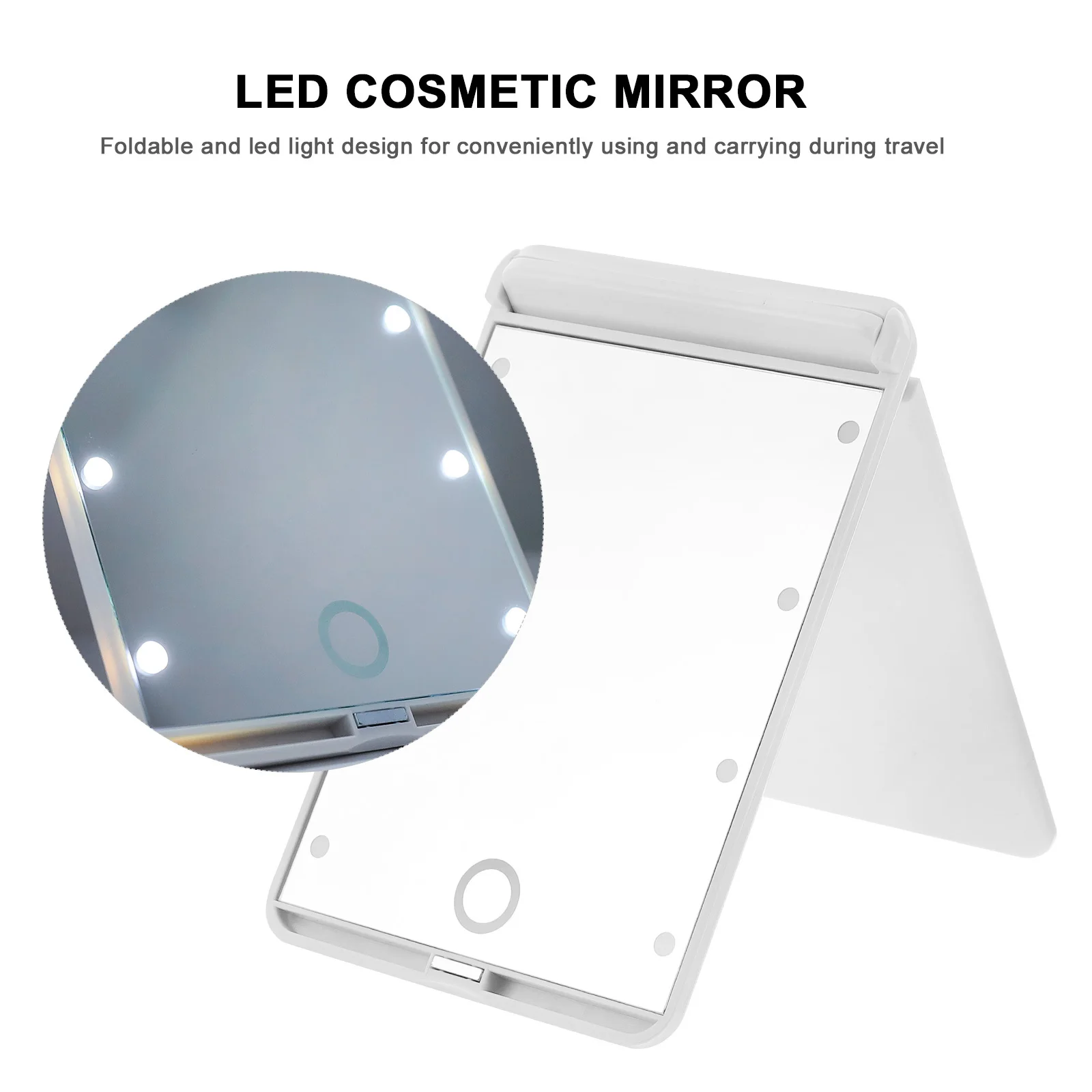 LED化粧鏡折りたたみ式両面ハンドヘルドミニポータブルトラベルコンパクトポケットミラー女性用屋外スキンケア