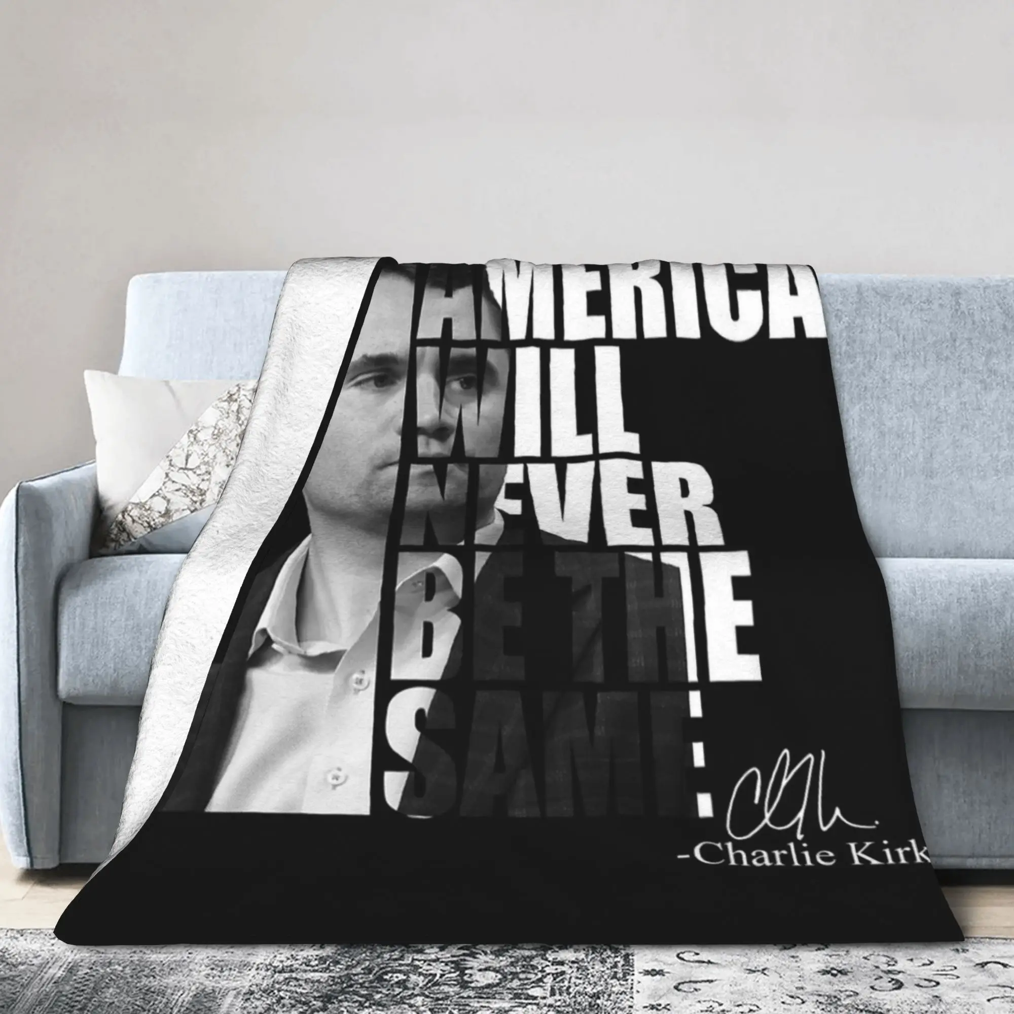 أمريكا لن تكون نفسها تشارلي كيرك التوقيع البطانيات الدافئة الكبار أفخم رمي بطانية الأريكة كرسي الفانيلا المفرش #3