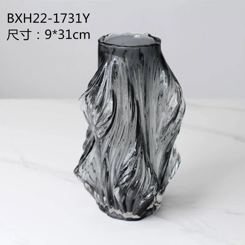 Fashion and luxuryBlowing Irregular Transparent Gray Thick Glass Vase Flower Arrangement Ornaments Home Decorations Clear Simple