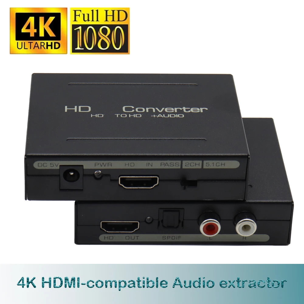4K HDMI-Compatible Audio Extractor HDMI-Compatible to Optical Toslink Spdif R/L RCA Analog Video Adapter splitter