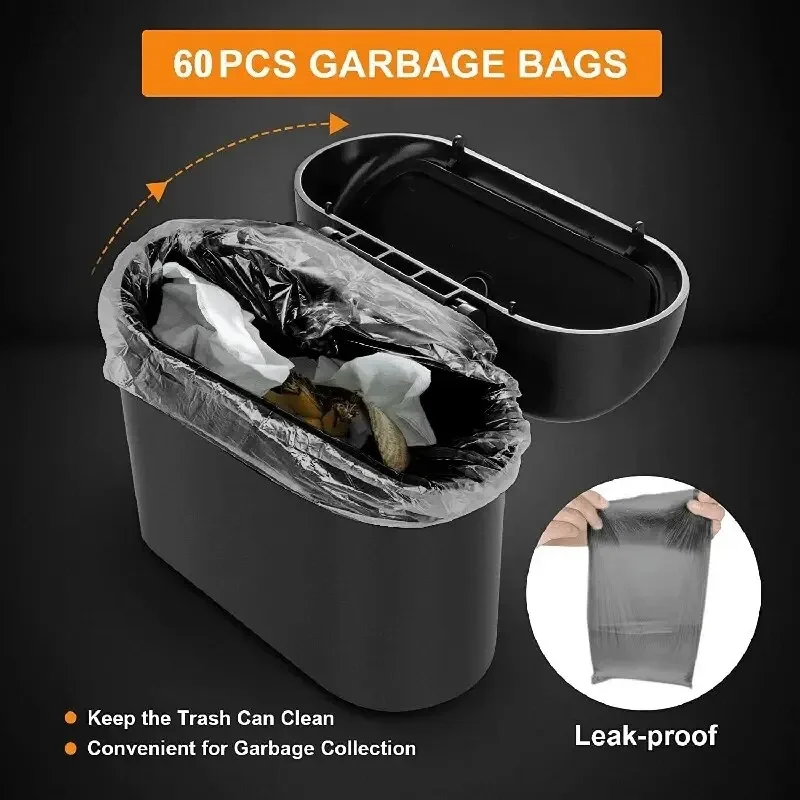 Universal Organizer Car Clamshell Trash Bin Hanging Vehicle Garbage Dust Case Storage Box Black ABS Square Pressing Trash Can 6P image 5