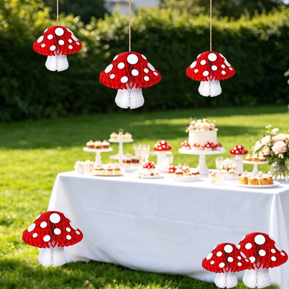 Pilz-Waben-Partydekoration 3D Pilz-Hängedekoration Niedliche Pilze für Feenwald-Gartenparty, Geburtstagsdekoration – Detail 6