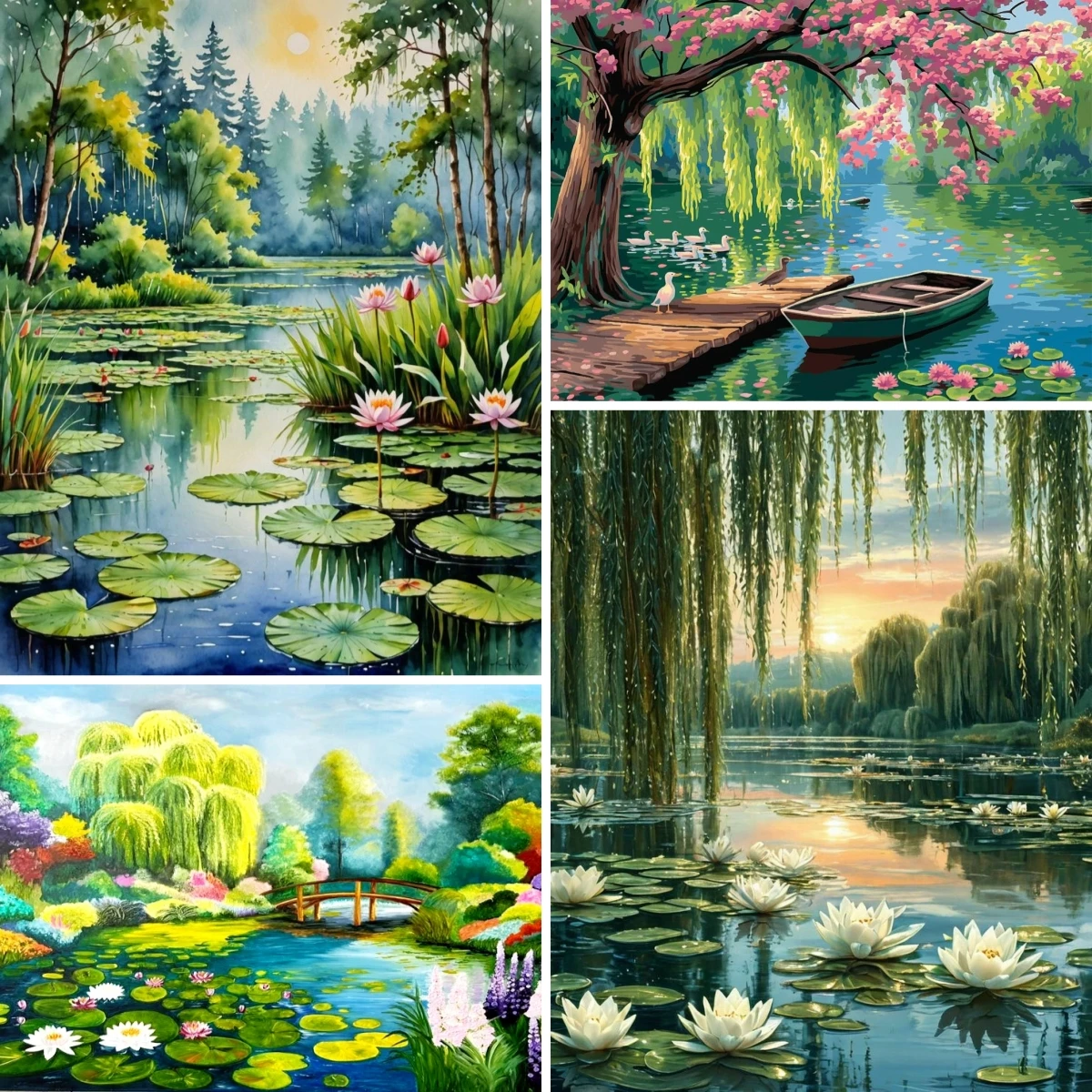 

Diamond Embroidery Mosaic Summer Willow Tree Pond Wall Art Picture Of Rhinestones Diamond Painting Cross Sticth Needlework