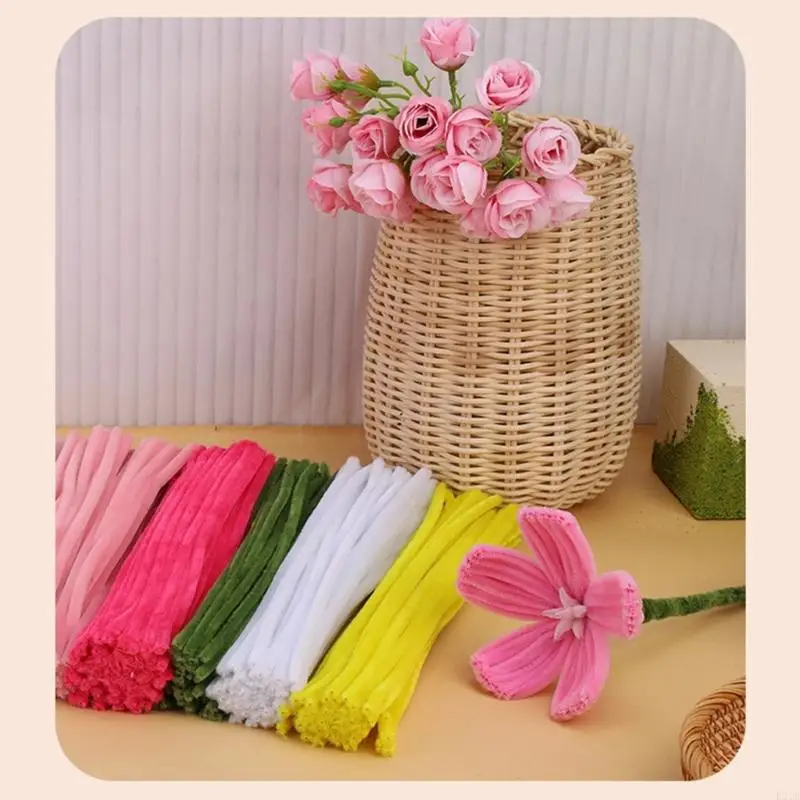 550Pcs Educational Plush Stems Bouquets for Handmade Art Craft Beginner Pipe Cleaners Flower Set for Wedding Decoration  view 2