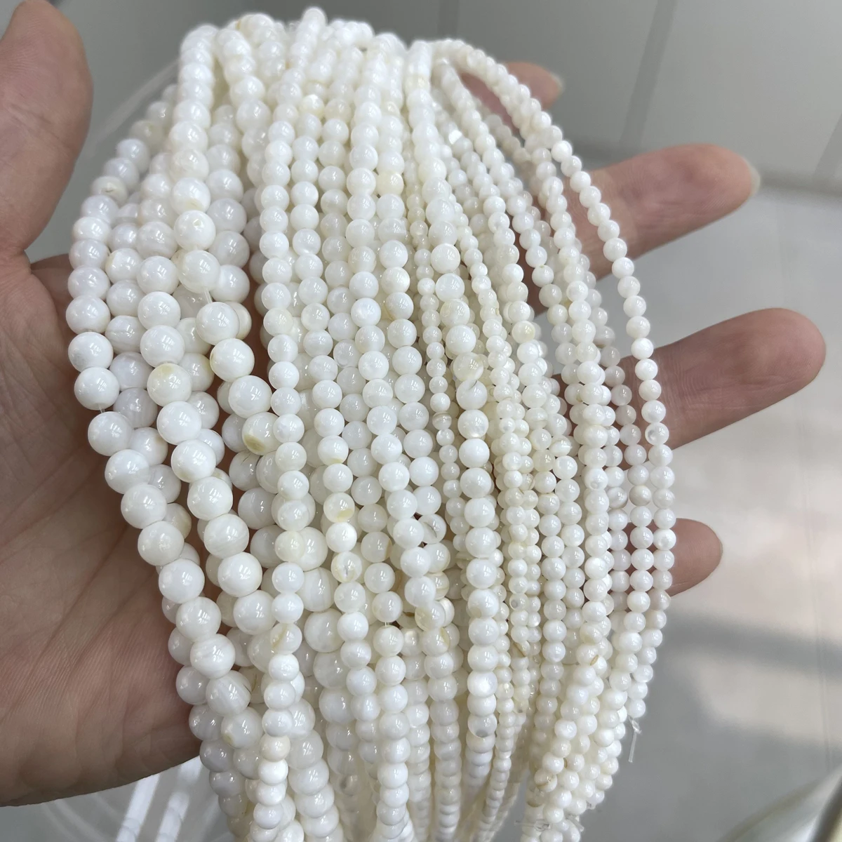 10 Stränge, Großhandel, DIY-Muschelperlen, Süßwassermuschel, runde Perlen für die Schmuckherstellung, DIY-Ohrringe, Halsketten-Zubehör, Länge 18 cm – Detail 4