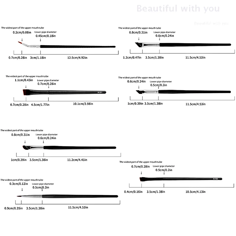 Pennello per eyeliner con lama di aggiornamento da 7 pezzi Pennello per sopracciglia piatto ultra sottile ad angolo fine sotto gli occhi Pennello per trucco