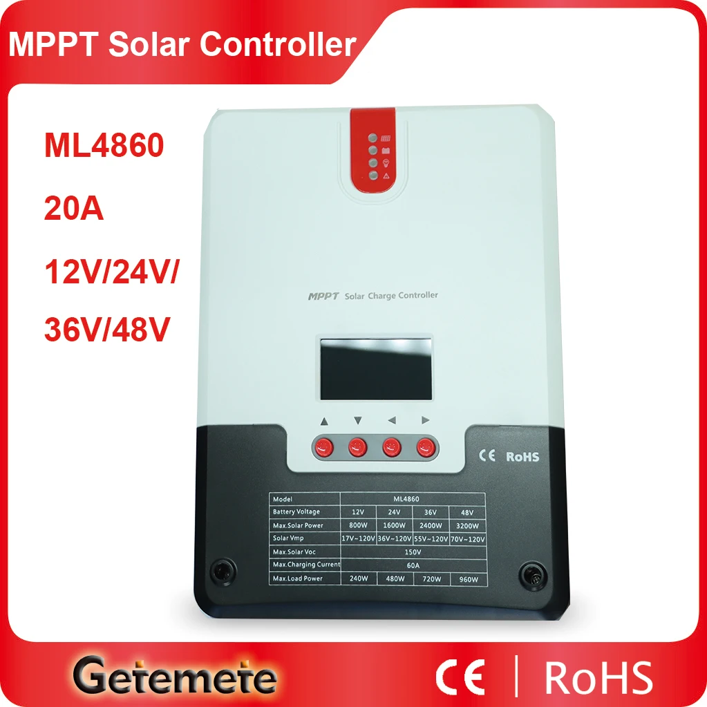 GTMT ML4860 20A 12V/24V/36V/48V Auto MPPT Solar Charge Controller for batteries solar PV regulator Charger PV Max 150VDC