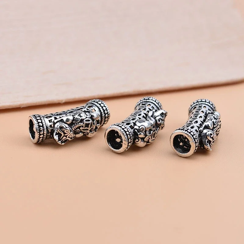 925 sterling silver Thai silver retro pipe accessories lucky copper coin elbow handmade DIY beaded bracelet accessories