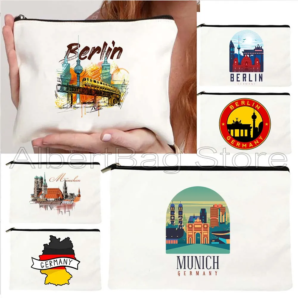 

Munich Berlin Nurnberg Germany Coat of Arms Deutschland Flag Map EMBLEM Brandenburg Canvas Cosmetic Makeup Bag Pencil Case Pouch