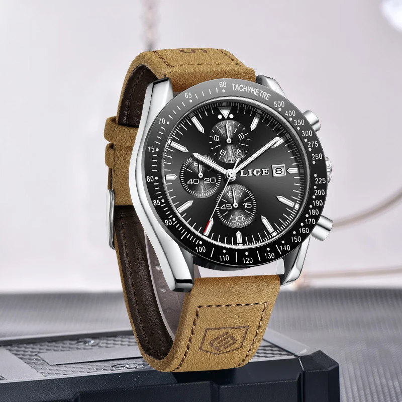 LIGE Retro Fashion Outdoor Quartz Man Watch Military Classic Clocks Casual Sports Leather Belt Waterproof Auto Date Watches Male