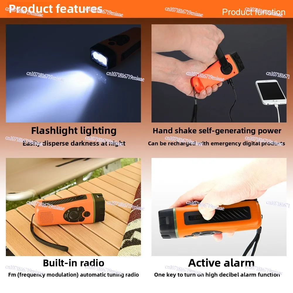 Radio Flashlight Lighting Alarm Outdoor Waterproof Charging Hand Crank Emergency Radio