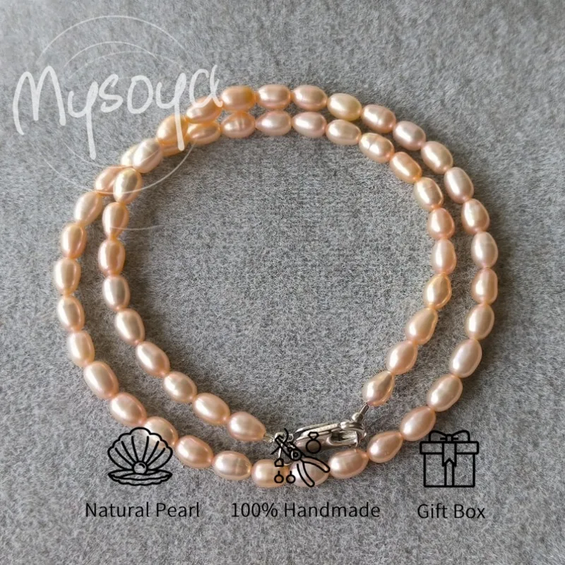

MYSOYA Pink Rice-shaped Freshwater Pearl Necklace 4-5mm With Gift Box For Her/Him Birthday/Wedding/Christmas/New Year