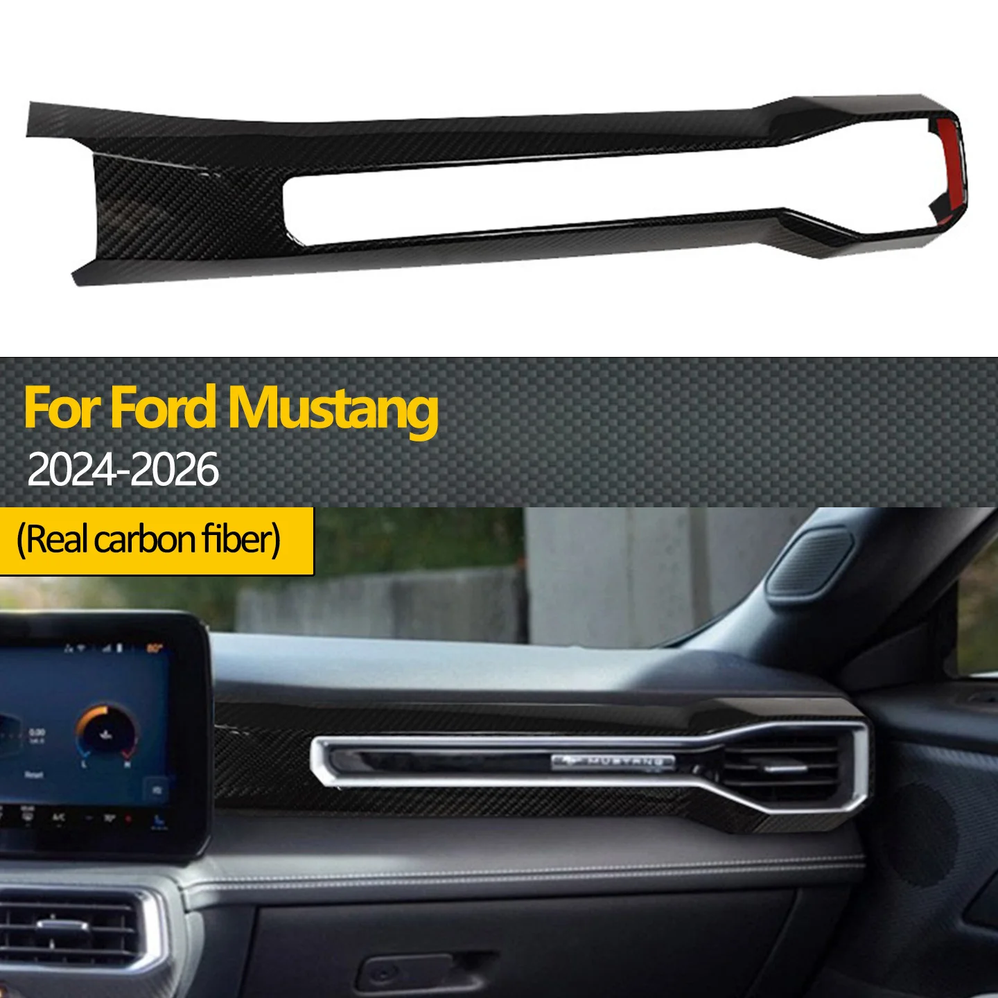 

Правая длинная накладка из сухого углеродного волокна с левым рулем для приборной панели подходит для внутренних аксессуаров Ford Mustang 2024-2026 гг.