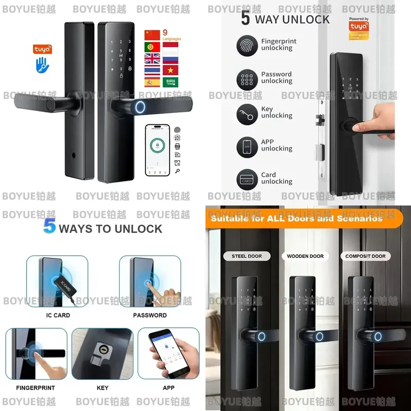 for Doodle Smart App Digital Lock with Biometric Keyboard Fingerprint Recognition Aluminum Alloy Cloud Storage Wi-Fi for