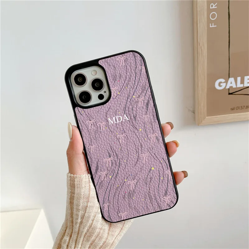 Etui na telefon Bows Custom Initials Vegan do iPhone 15 14 13 pro max 12 11 Pro Max 14 15 plus Luksusowe etui ze skóry PU X XS XR Cover