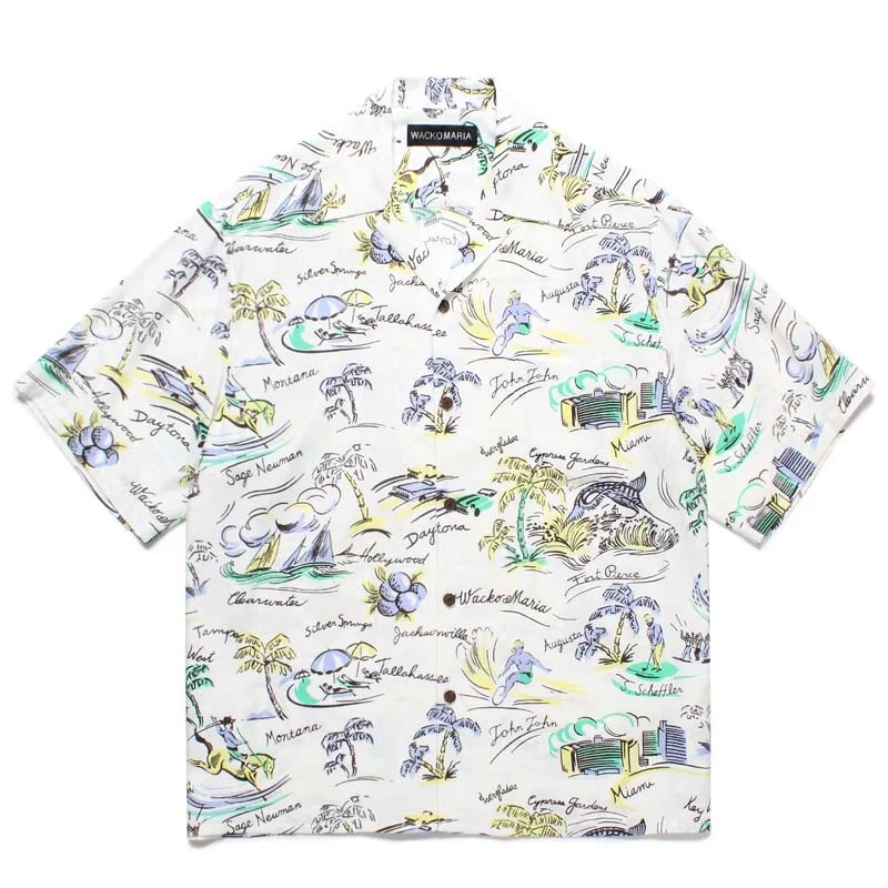25FW Multi-style Brand WACKO MARIA Printed Stripe Solid Color Casual Travel Summer Mens Womens Couple Hawaii Short Sleeve Shirt